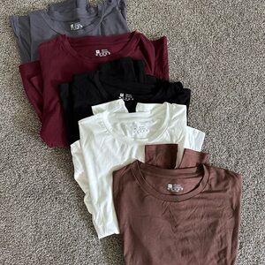 Long Sleeve T-Shirt Bundle - Gray, Burgundy, Black, White, Brown